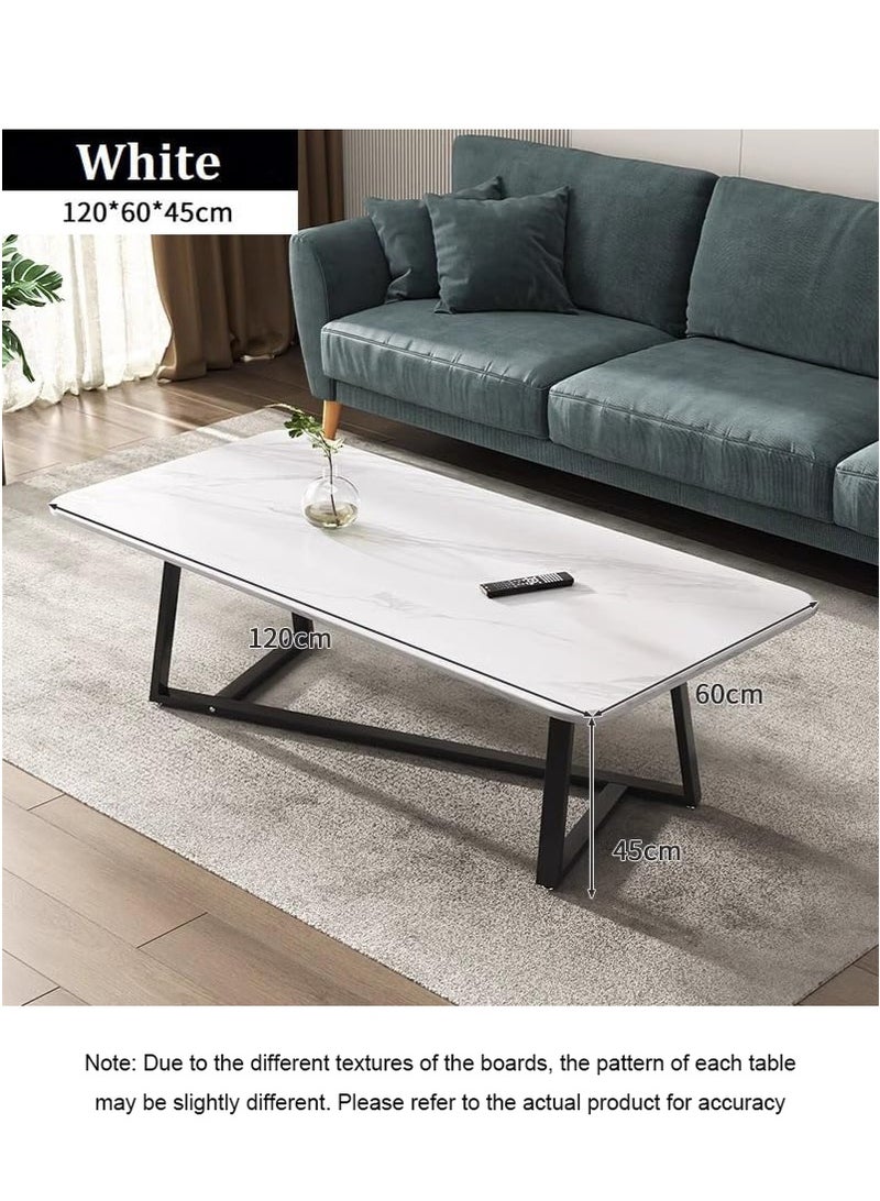 VUCATIN 120x60x45cm Luxury Wooden Living Room Coffee Table - Modern Faux Marble Texture Tea Table, Small Home Office Balcony Tea Desk, Nordic Ins Style Center Table  (White) - Image 3